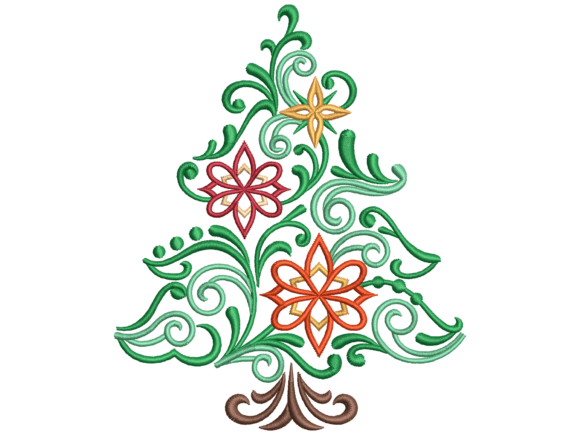 Download Floral Christmas Tree Machine Embroidery - Premium Resources
