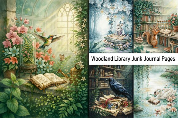Download Woodland Library Junk Journal Pages - Page Collection