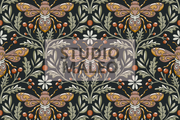 Download Art Nouveau Bee &amp; Moth Seamless Pattern - Premium Resources