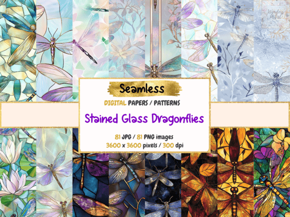 Download Stained Glass Dragonflies Seamless Paper - Premium Resources