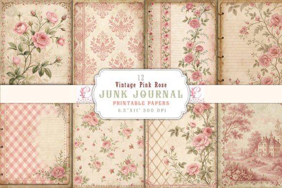 Download Vintage Pink Rose Junk Journal Pages - Page Collection